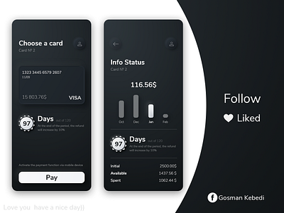 Finance app #DARK app bank bank app bank card banking card design finance finances interface design mobile ui ux uxui