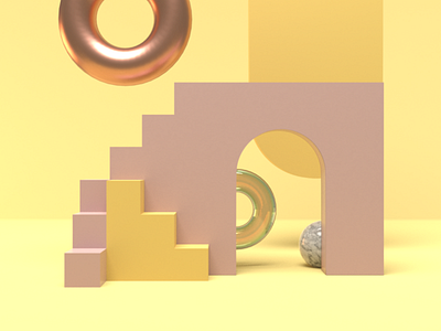 composition 02 3d 3d art 3d artist 3d composition 3d model 3dillustration 3dmodel 3dmodeling abstract abstract art architecture blender composition cycles illustration marble rendering rose gold shapes yellow