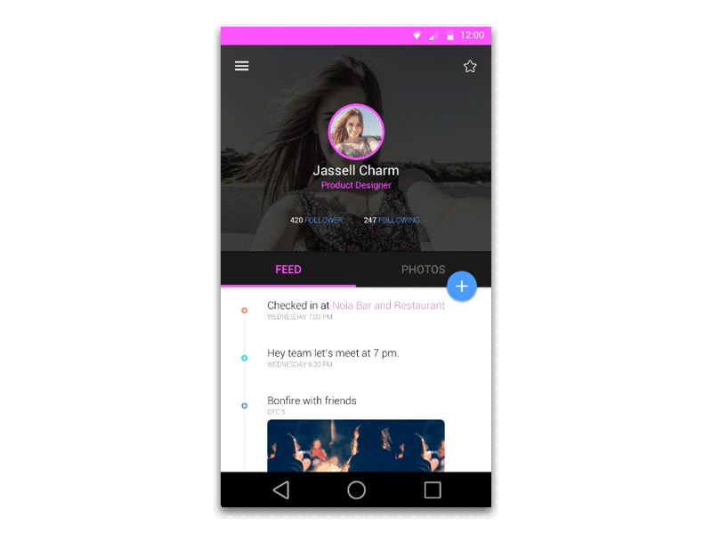 User Profile, Fab Gif android animation blue daily design fab material motion pink profile ui user