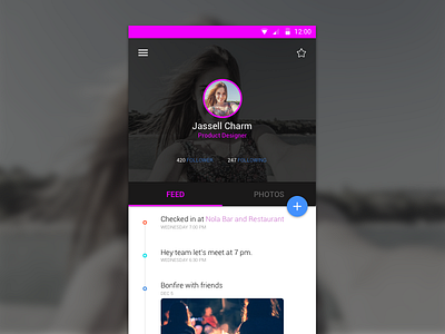 User Profile android blue daily design fab material pink profile ui user