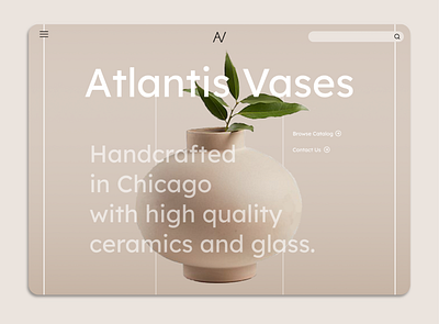 Landing page design for a fictional vase company commerce hero landing minimal web design