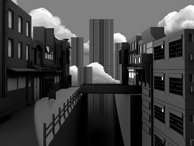 Default 3d anime black cinema 4d city cloud geometric polygon white