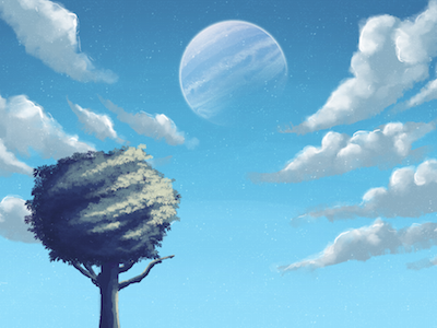 blue blue fantasy illustration planet sci fi tree