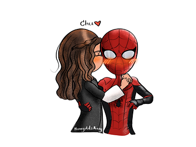 Peter ❤️ MJ Spider-Man: Far From Home art character chibi couple kiss love spiderman
