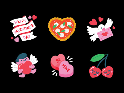 Messenger: Valentine's Day Camera Stickers banner bird cherries cupid cute envelope facebook hearts love margherita pink pizza red valentines day