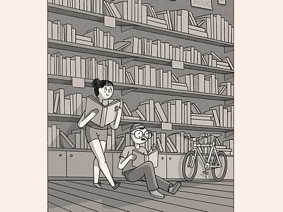Simpler Times bikes books comics illustration indy library