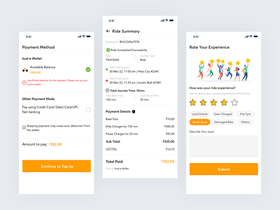 bud-e -  User App |  Payments, Ride Summary, Rating & Review.