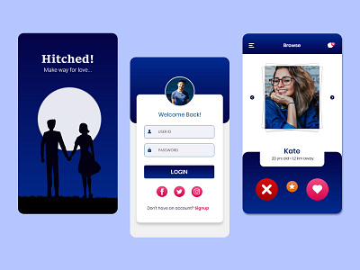 Hitched Online Dating App app design gradient mobile mobile ui typography ui uiux vector