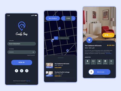 Hotel Booking App - Dark Mode app design mobile mobile ui ui uidesign uiux user experience ux uxdesign