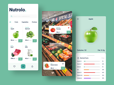 Nutrolo - Nutrition Facts App [Freebies] android app app design figma figma design flat design food and drink food app freebie fruit ios app design nutrition ui ux vegetables