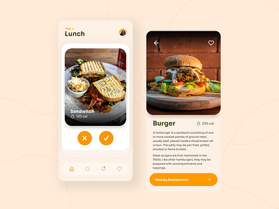 Fooder Mobile App 🍔 app design calories daily ui figma flat food and drink food app nutrition nutrition app restaurant tinder ui ux