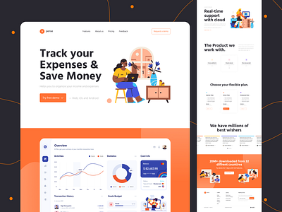 Xpense 🧮 | SaaS Landing Page [Freebie] branding figma flat graphic design illustration landing multipurpose product saas ui ui ux website