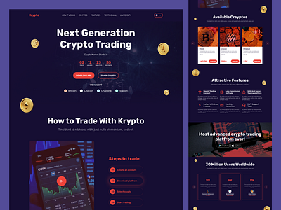 Krypto 🥇 | Cryptocurrency Landing Page [Freebie] banking bitcoin cryptocurrency electro ethereum finance forex fx landing page litecoin one page platform trading uiux wallet