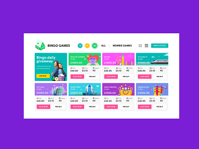 Bingo Lobby Grid view bingo casino creative game igaming slots ui ux visual design