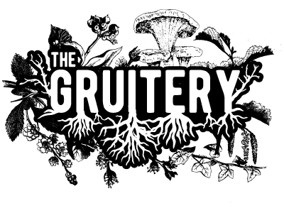 The Gruitery branch brand etching flowers logo organic vines vintage