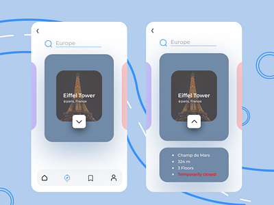 Destination Cards android app cards eiffeltower mobile paris travel ux