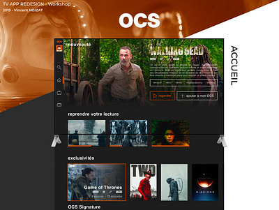 Redesign - OCS TV APP design netflix orange redesign streaming streaming app tv app ui ux vod