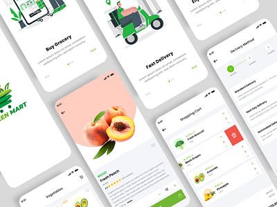 Agro App - Greenmart app ecommerce food fruit green grocery market minimal order product design ui ui design ux vegetable