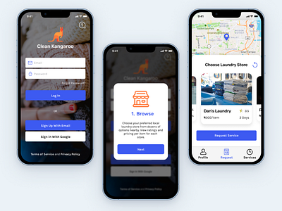 Laundry App - Clean Kangaroo agency app book. clean cleaning service cloth design home home service ios laundry laundry service mobile repairing service services solution ui ux