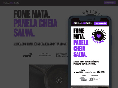 Movimento Panela Cheia app design black design donation figma food minimal ong site site design ui design ux website