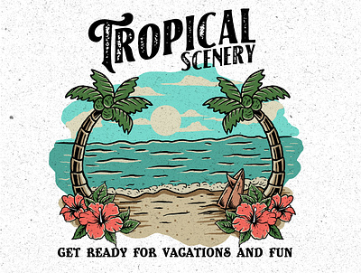 Tropical Scenery badge holiday illustraion merchandise