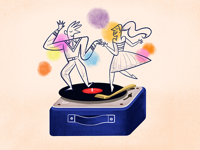 Dancing on vinyl couple dance happy illustration love music vinyl