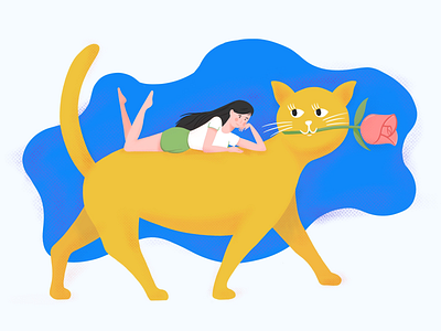 A Girl on Cat cat girl illustration
