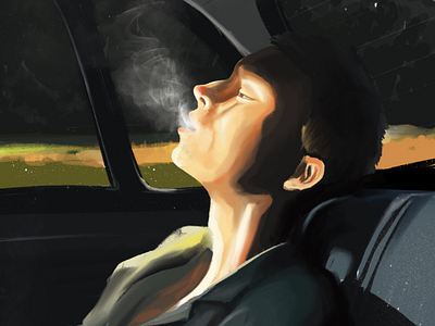 in the car car digital face guy illustration man portrait smoke texture