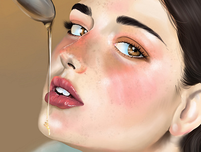 Honey girl art artist digital face girl illustration lips look portrait procreate