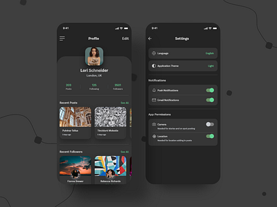 Profile & Settings - Dark Mode design mobile app design mobile ui ui ui ux uidesign uiux uiux design uiuxdesign uiuxdesigner