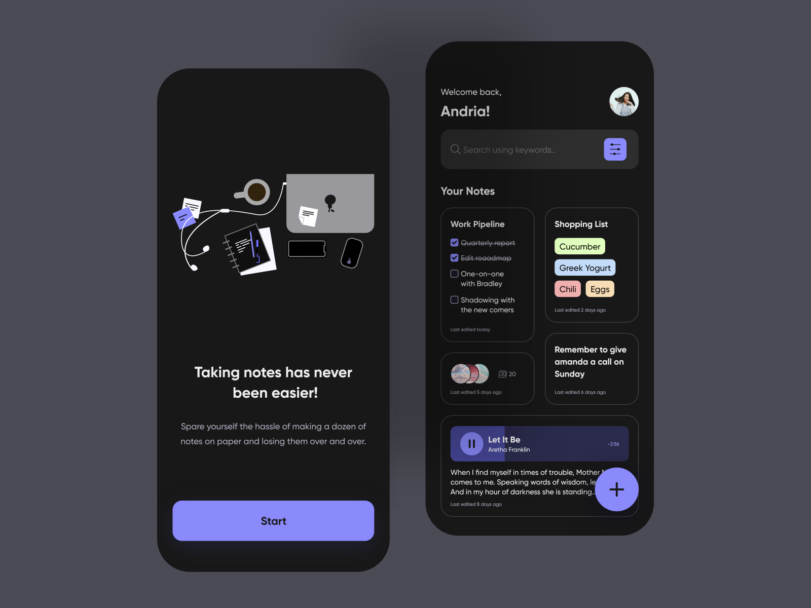 Notes App in dark mode by Hend Elgohary on Dribbble