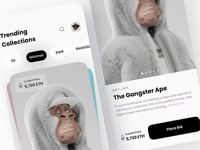 Minimal NFT Shop 3d bid bidding bitcoin clean ui ecommerce ether graphic design marketplace minimal ui mobile app nft nft app nft marketplace shopping ui