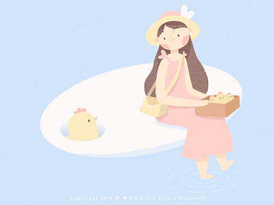 Summer chicken comfortable cute girl illustration summer