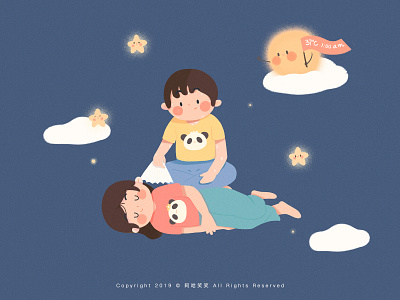 Love cloud cute illustration lover moon night sleep star