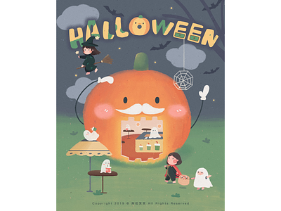 Halloween comfortable cute funny ghost halloween illustration kids pumpkin sorceress