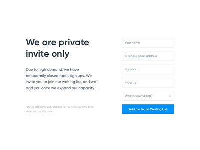 Waiting List Form bem bold code development form input panel shadow subtle typography waiting list