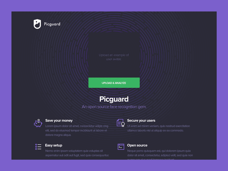 Picguard landing page animation landing page open source picguard prototype