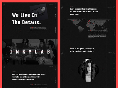 Dark web design : inkylab about page about us agency carrousel dark gallery landing page map team ui ux uxui web design website