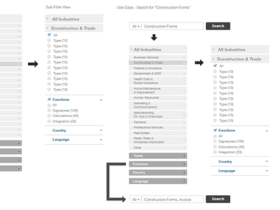 Search Filtration Flow/Wires filtering flow navigation search wireframing wires