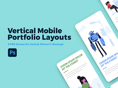 Vertical Mobile Portfolio Layout PSDs mobile app design mockup design mockup psd mockup template