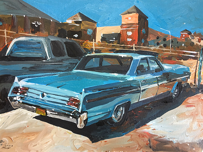 “Buick, Norfolk VA” 2018, 30x23cm,acryl on oaper, acrylic painting buick cityscape norfolk