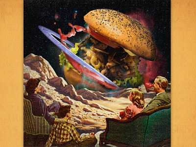 Hamburguesa Espacial 50s burger collage composition creative design digital digitalart digitalcollage diseño estrellas hamburger montage photoshop planet space universe