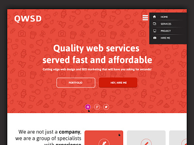 QWSD Homepage design homepage icon logo portfolio portfolio web design project psd red sidebar webdesign website