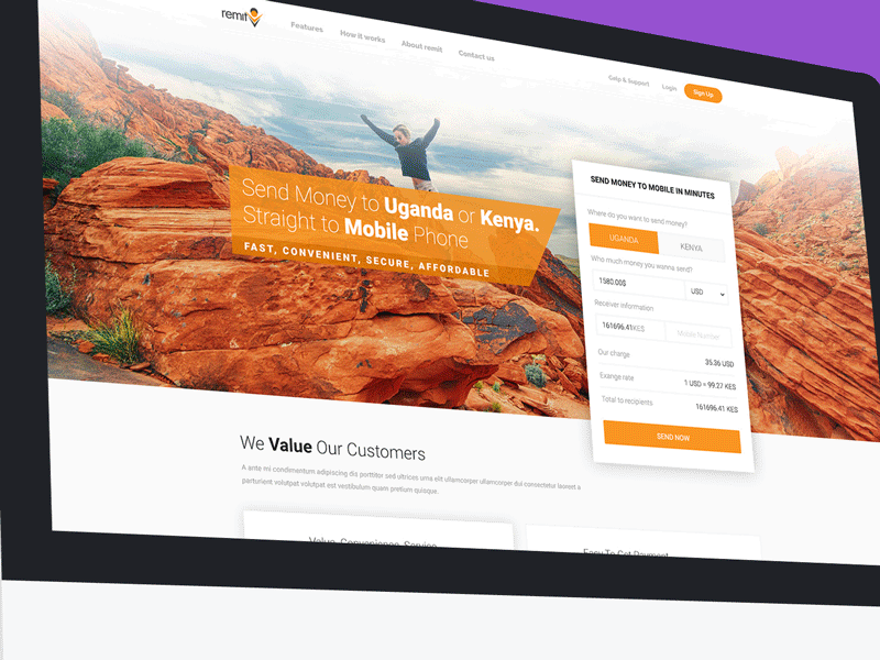 Remit Redesign clean finance homepage orange redesign remit services ui ux web design