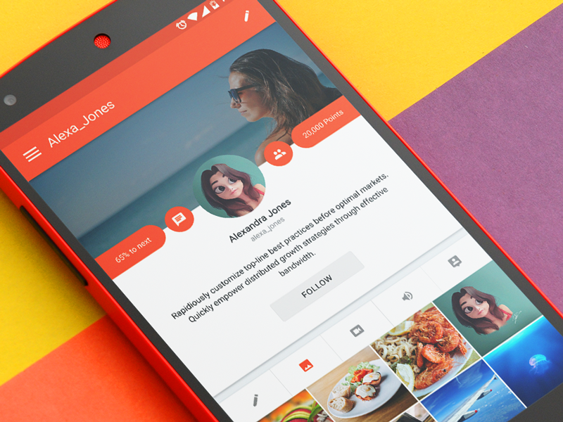 Profile audio videos status photos user profile social network app profile social app profile