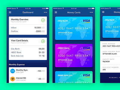 Money Bank app design card details cards credit cards expense finance app money