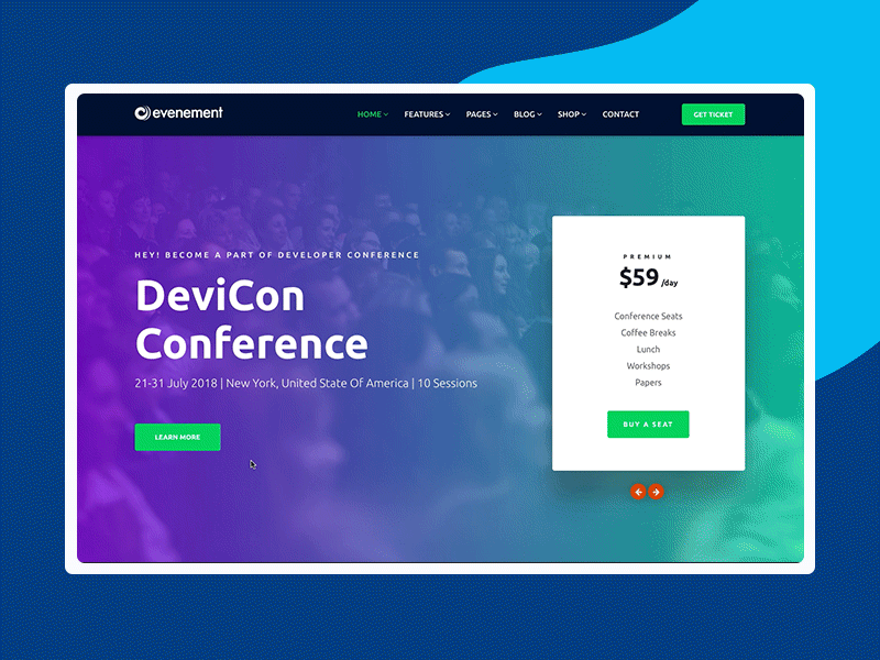 Event Landing Page colors event gif header landing page one page schedule table team