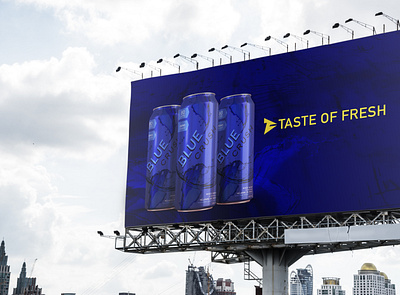 Blue Crush advertising billboard advertisement billboard design custom typography drink advertisement packaging design soda advertisement soda packaging soda packaging design