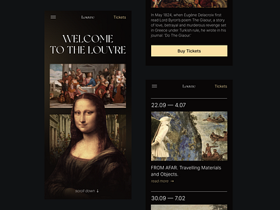 Louvre Museum Landing Page — Mobile art clean concept design exhibition gallery landing page mobile museum trendy typography ui ux