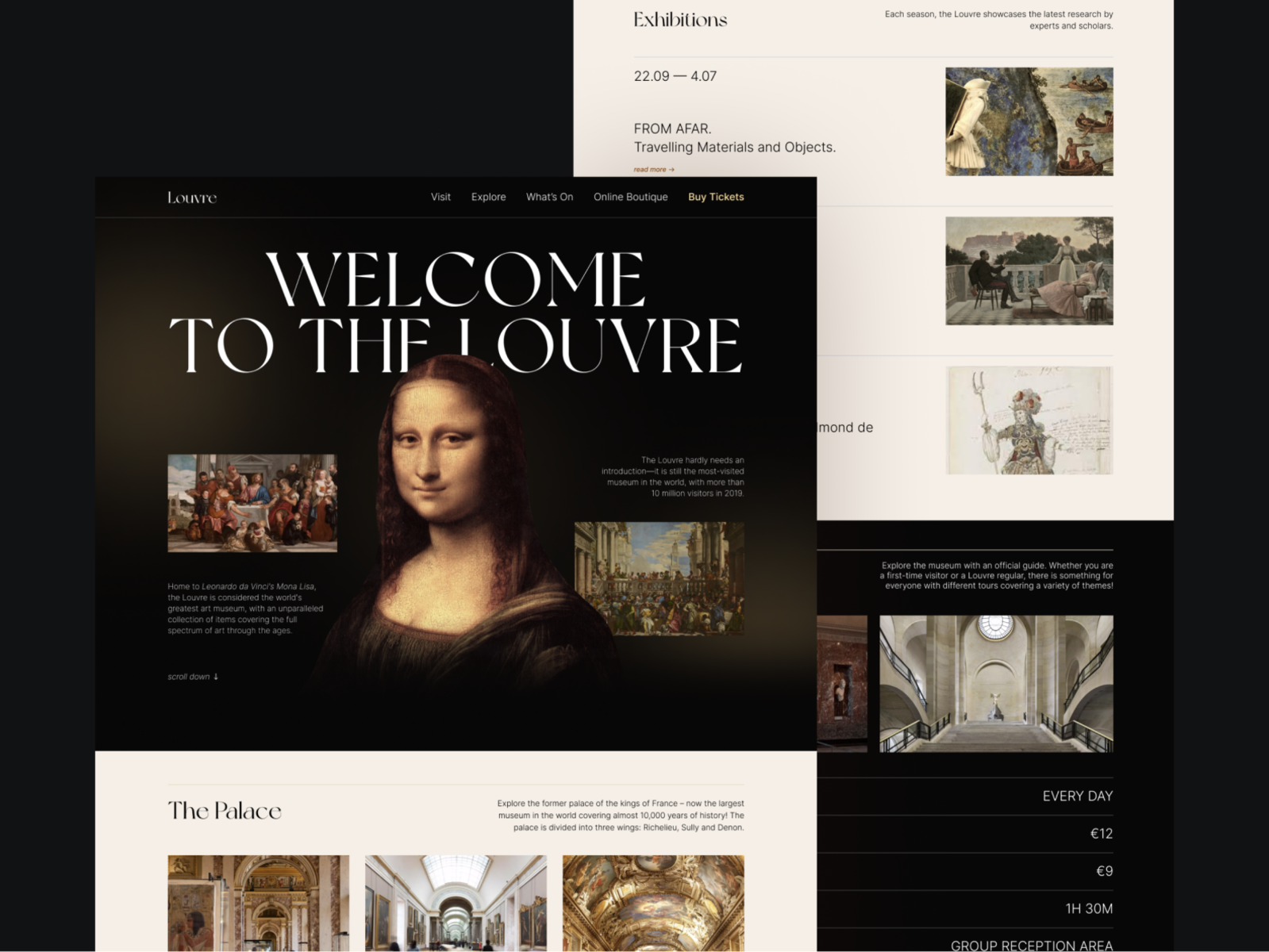 Louvre Museum Landing Page - More Screens art concept design elegant exhibition gallery louvre museum trendy typography ui ux web